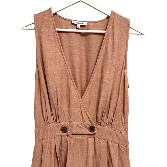 Madewell Maxi Dress Womens 0 Pink Linen Blend Wrap V-Neck Sleeveless Pockets - Picture 3 of 12